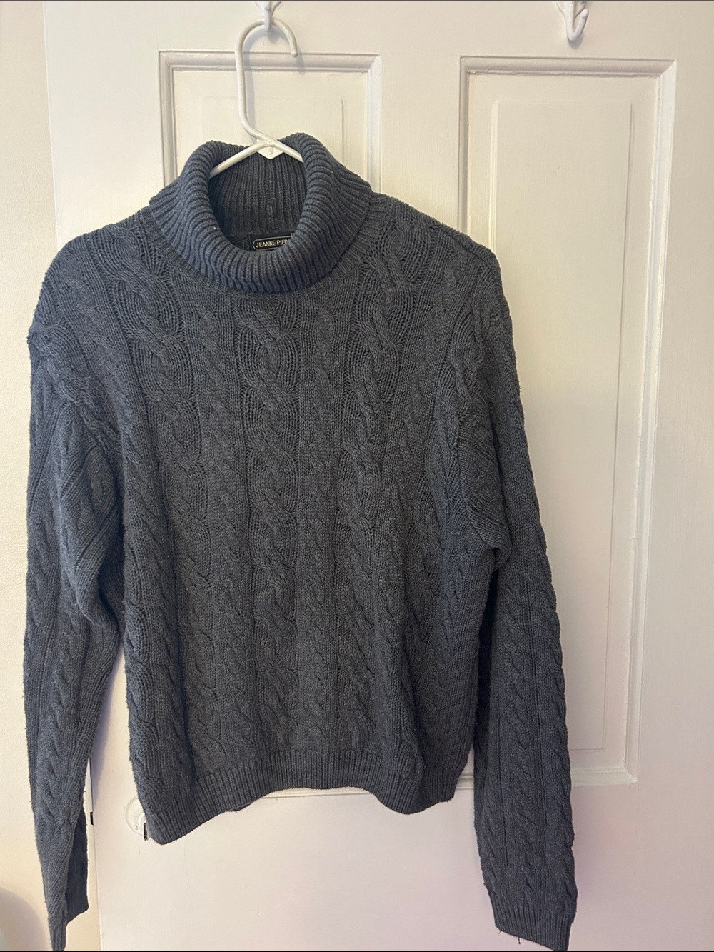 Jeanne Pierre Women’s Cable Knit Turtleneck Sweater - Charcoal Gray